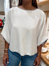 White Stitch Detail Top