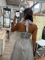 Black & Lime Halter Dress