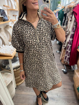 Leopard Print Neck & SleevesDetail Dress