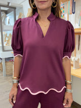 Merlot Scalloped Hem Top & Pants Set