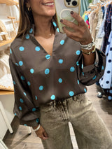 Brown & Aqua Polka Dots Top
