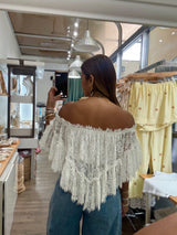 Off White Lace Strapless Top