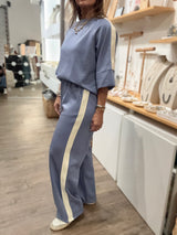 Blue Side Stripe Top & Pant Set