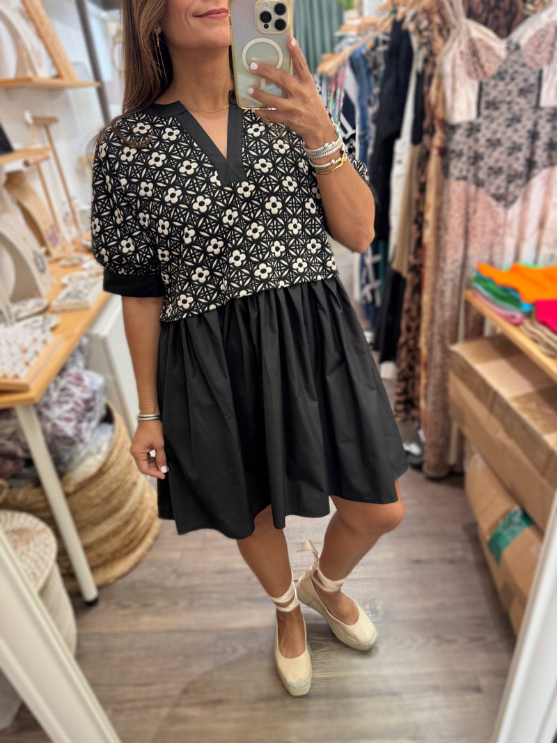 Black & Beige Contrast Dress