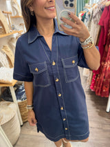 RE-STOCK•Navy Contrast Stitch Dress