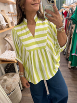 Lime Stripes Dolman Sleeves Top