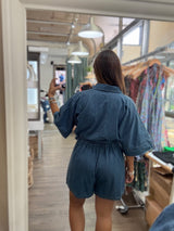 Denim Elastic Waist Romper
