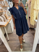 Navy Ruffle Sleeves Dress