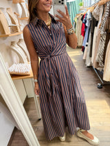 Blue & Brown Waist Detail Dress