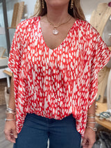 Red Print V-Neck Top