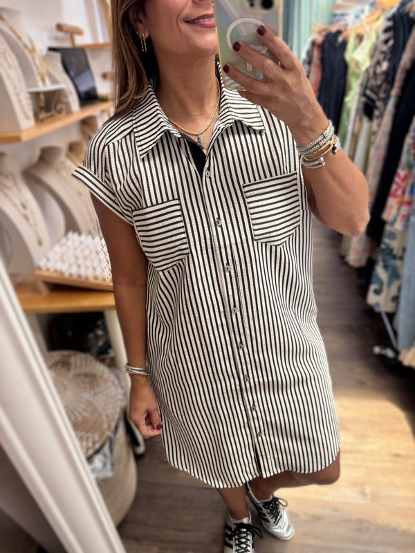 Black Stripes Shirt Dress