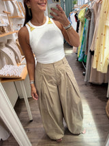 Beige Pleated Detail Pants