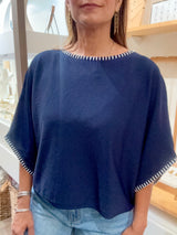 Navy Stitch Detail Top