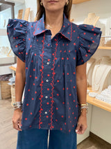 Navy & Brick Polka Dots Top