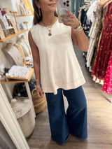 Beige Contrast Stitch Top