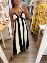 Black & Natural Halter Dress
