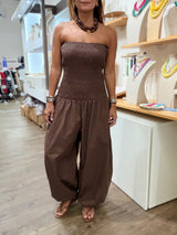 Strapless Drawstring Hem Jumpsuit