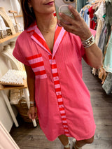 Pink & Orange Button Down Dress
