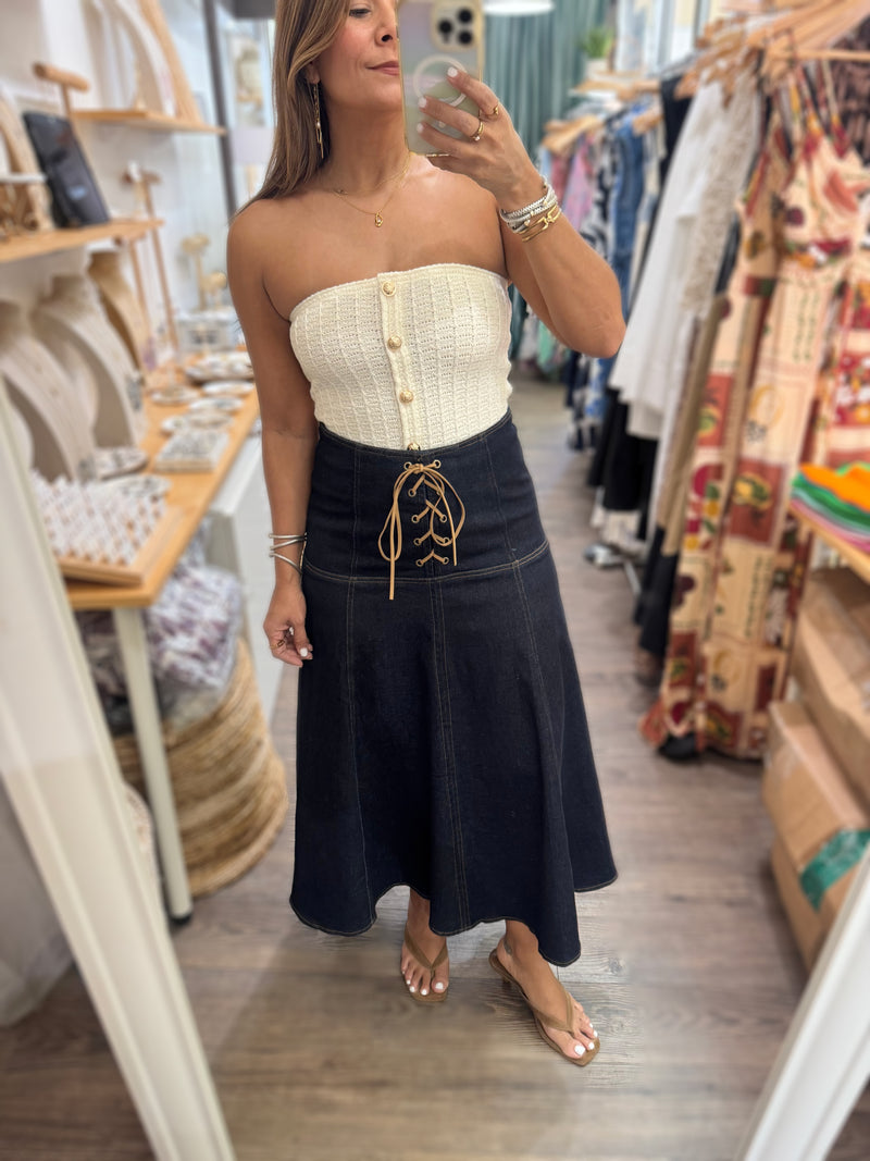 Dark Denim Midi Skirt