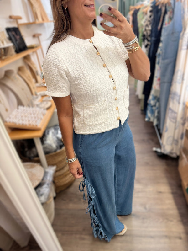 Light Denim Side Ties Pant