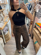 Leopard Print Scalloped Hem Jean