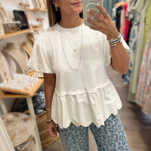 White Scalloped Hem Top