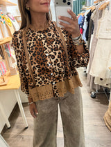 Leopard Print Eyelet Trim Swing Top