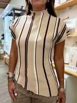 Beige Stripes Asymmetrical Top