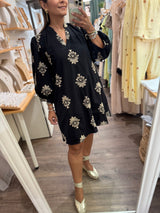 Black & Taupe Embroidered Dress