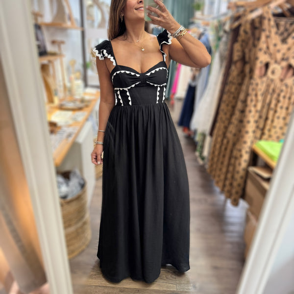Black & White Trim Maxi Dress