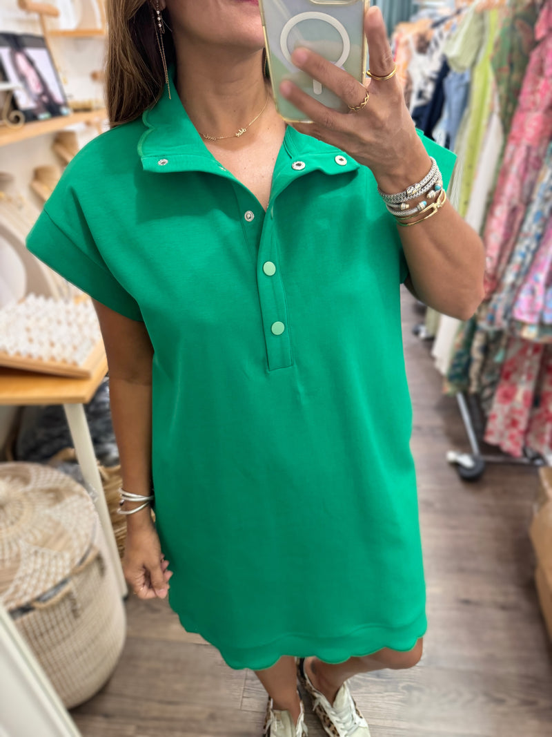 Kelly Green Scalloped Hem Dress