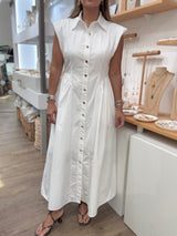 White Front Buttons Dress