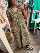 Leopard Print Collared Neck Dress