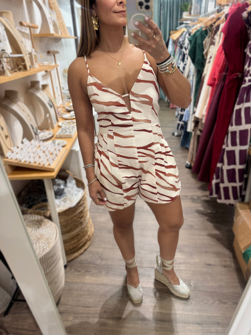 Zebra Print Back Detail Romper