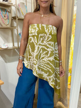 Printed Asymmetrical Strapless Top
