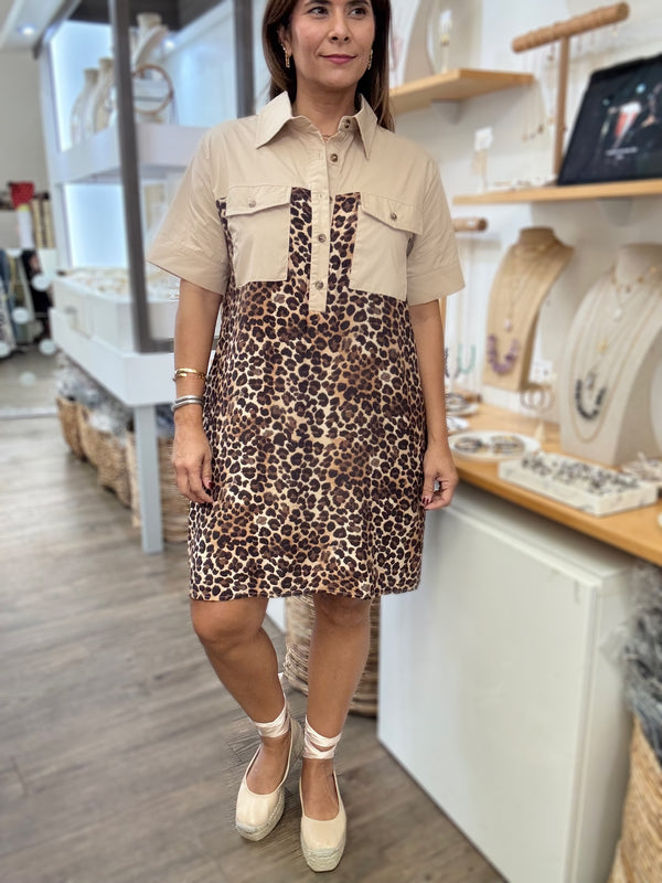 Leopard Print Front Pockets Dress
