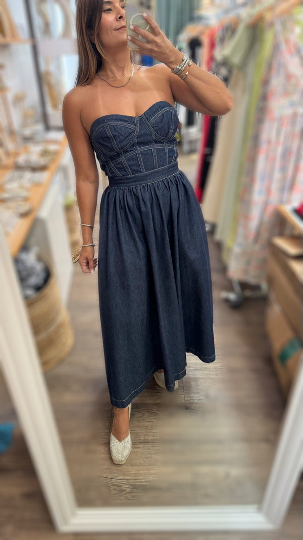 Dark Denim Strapless Dress