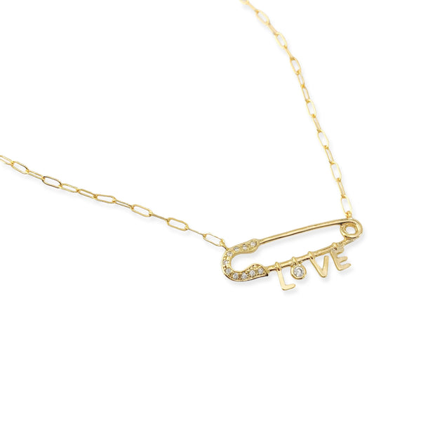 Gold Love Safety Pin Necklace (CG)