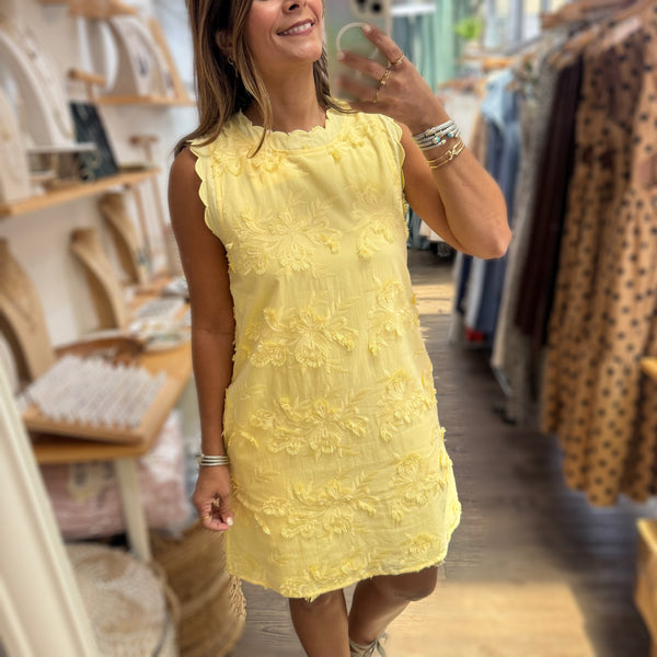 Yellow Embroidered Shift Dress