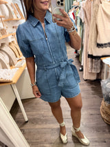 Denim Front Zipper Romper