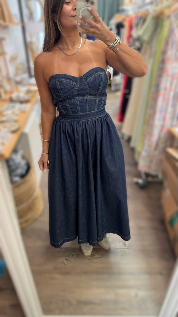 Dark Denim Strapless Dress