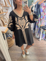 Black & Taupe Applique Dress