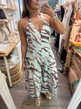 Light Blue Print Halter Jumpsuit