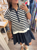 Navy Stripes Contrast Dress