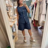 Indigo Denim Striped Top & Shorts Set