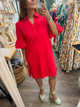 Red Flutter Sleeves Dress