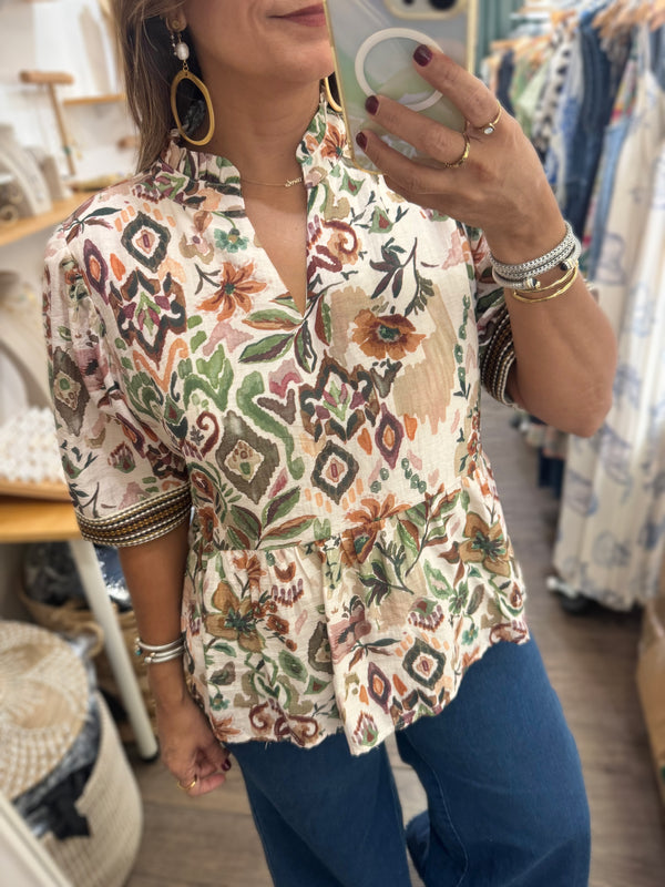 Fall Print Sleeve Detail Top