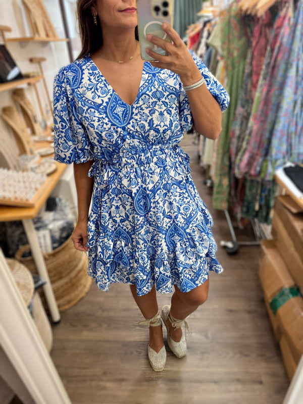 Blue Mix Drawstring Dress
