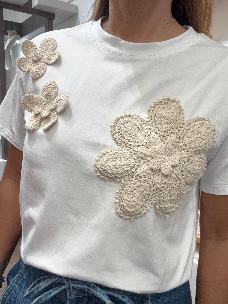 White Crochet Flowers Detail Top