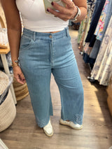 Light Denim Ties Front Top & Pant Set
